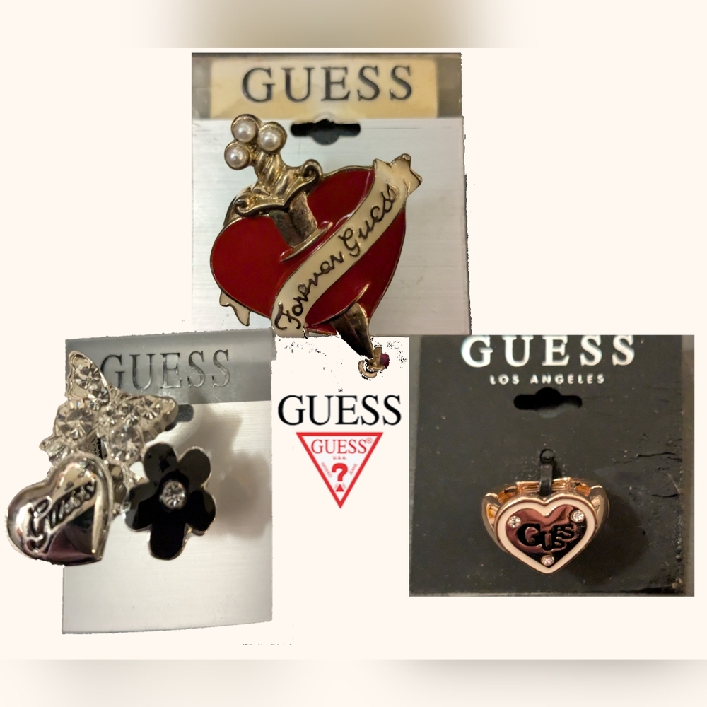 Guess 3 ring circus! Big heart size 7, silver heart size 7½, Tiny Gold ring adju